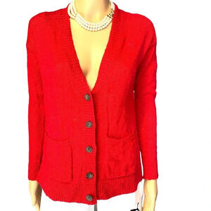 Abercrombie & Fitch Knit Sweater Cardigan Stretch Women Junior S Red Holiday